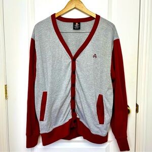 AKADEMIKS Vintage Men's Red Grey Hip-Hop Scholar Sweater Vest Button-Up #16A